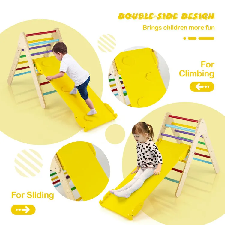 3-in-1 Wooden Climbing Triangle Set Triangle Climber with Ramp - Multicolor