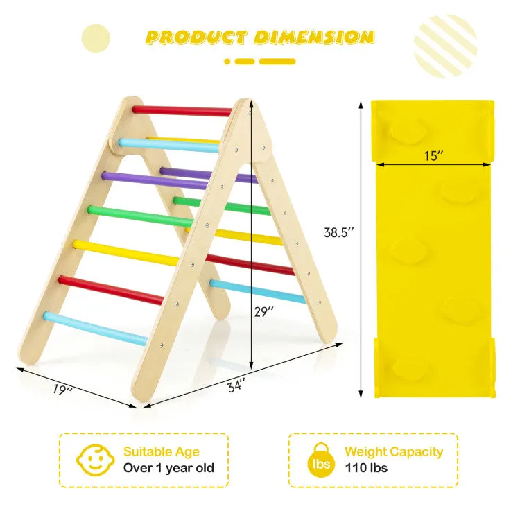3-in-1 Wooden Climbing Triangle Set Triangle Climber with Ramp - Multicolor