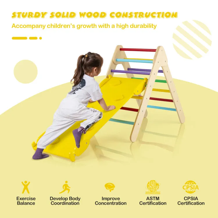 3-in-1 Wooden Climbing Triangle Set Triangle Climber with Ramp - Multicolor