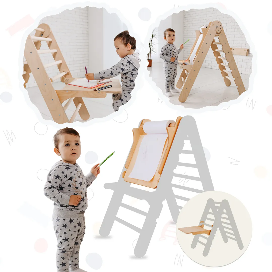6in1 Montessori Climbing Frame Set: Triangle Ladder   Arch/Rocker   Slide/Ramp   Net   Cushion   Art Addition