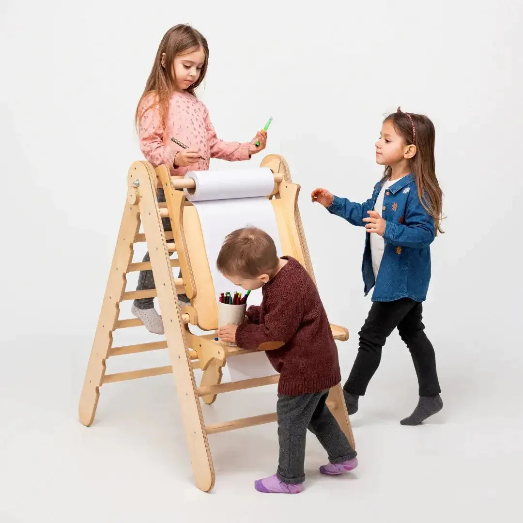 6in1 Montessori Climbing Frame Set: Triangle Ladder   Arch/Rocker   Slide/Ramp   Net   Cushion   Art Addition