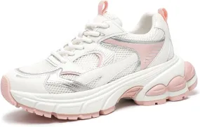 BEAU TODAY Womens Walking Shoes Fashion Platform Chunky Sneakers for Women Lace-up Casual Mesh Breathable Running Tennis Trendy Athletic Sneakers
