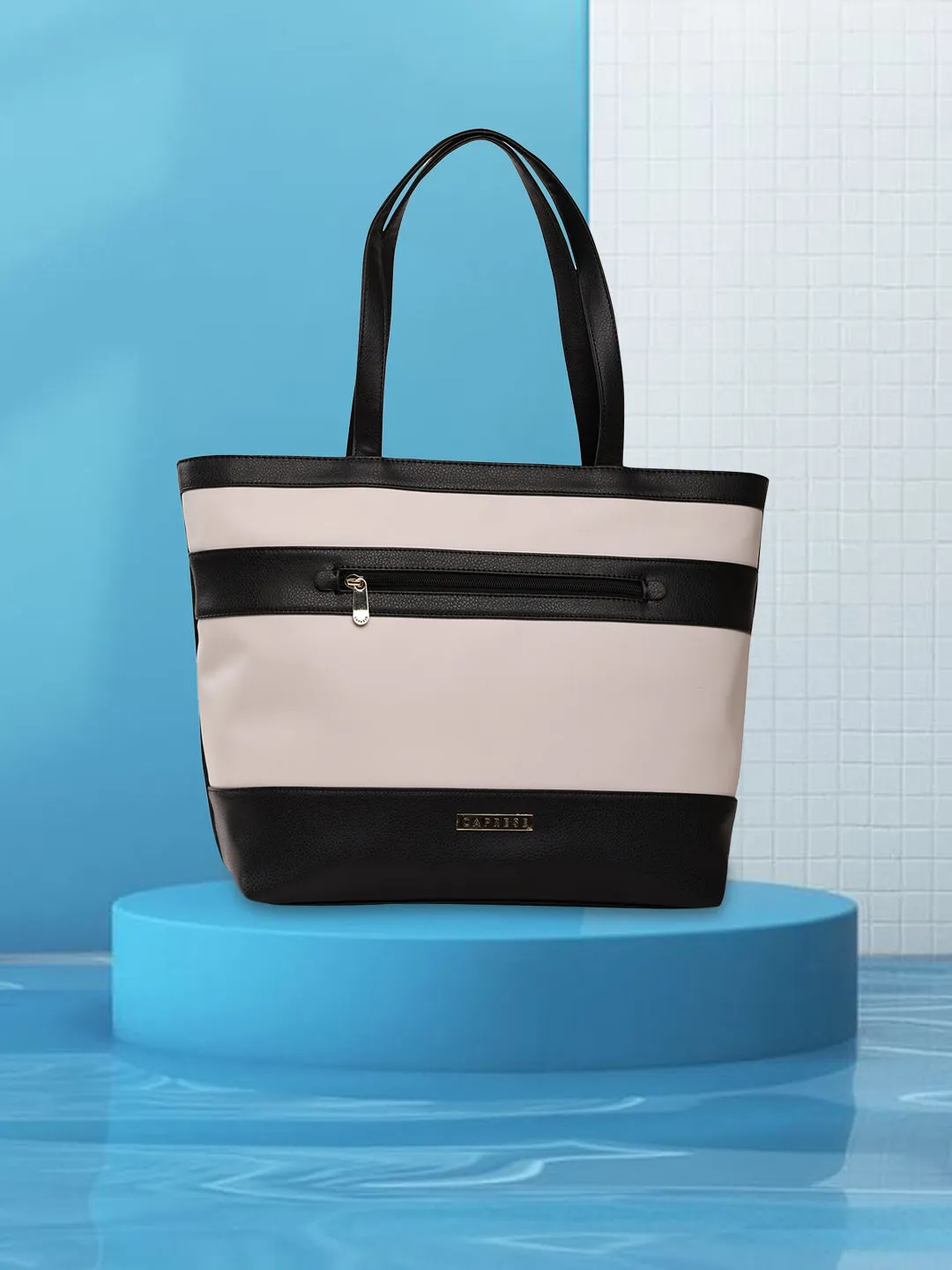 Caprese Marciano Tote Medium Striped Women'S Handbag Black