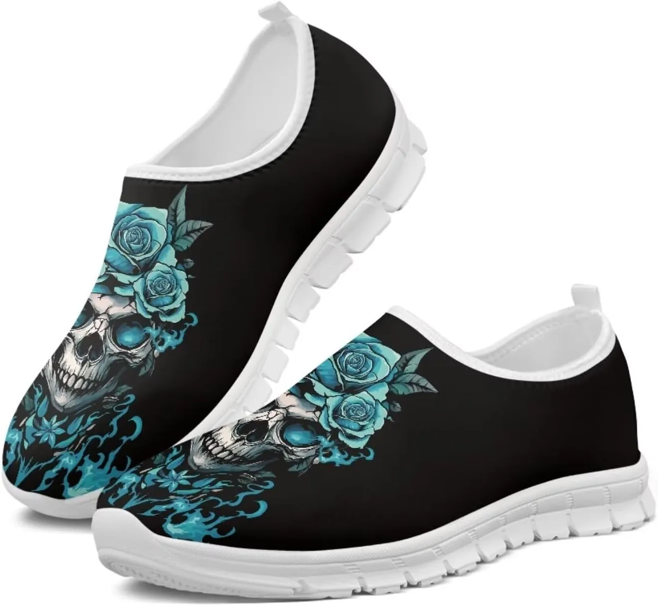 chaqlin Slip on Loafers Skull Low Cut Sneaker Comfortable Soft Mesh Tennis Shoes for Women Men Workout Hands Free Clipper