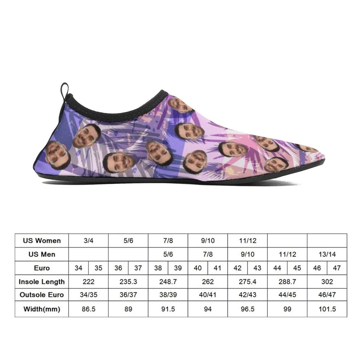 Custom Face Hawaiian Diving Slip-on for sport Quick-Dry Shoes Beach Swimming Shoes Aqua Shoes Barefoot Shoes Outdoor Water Shoes