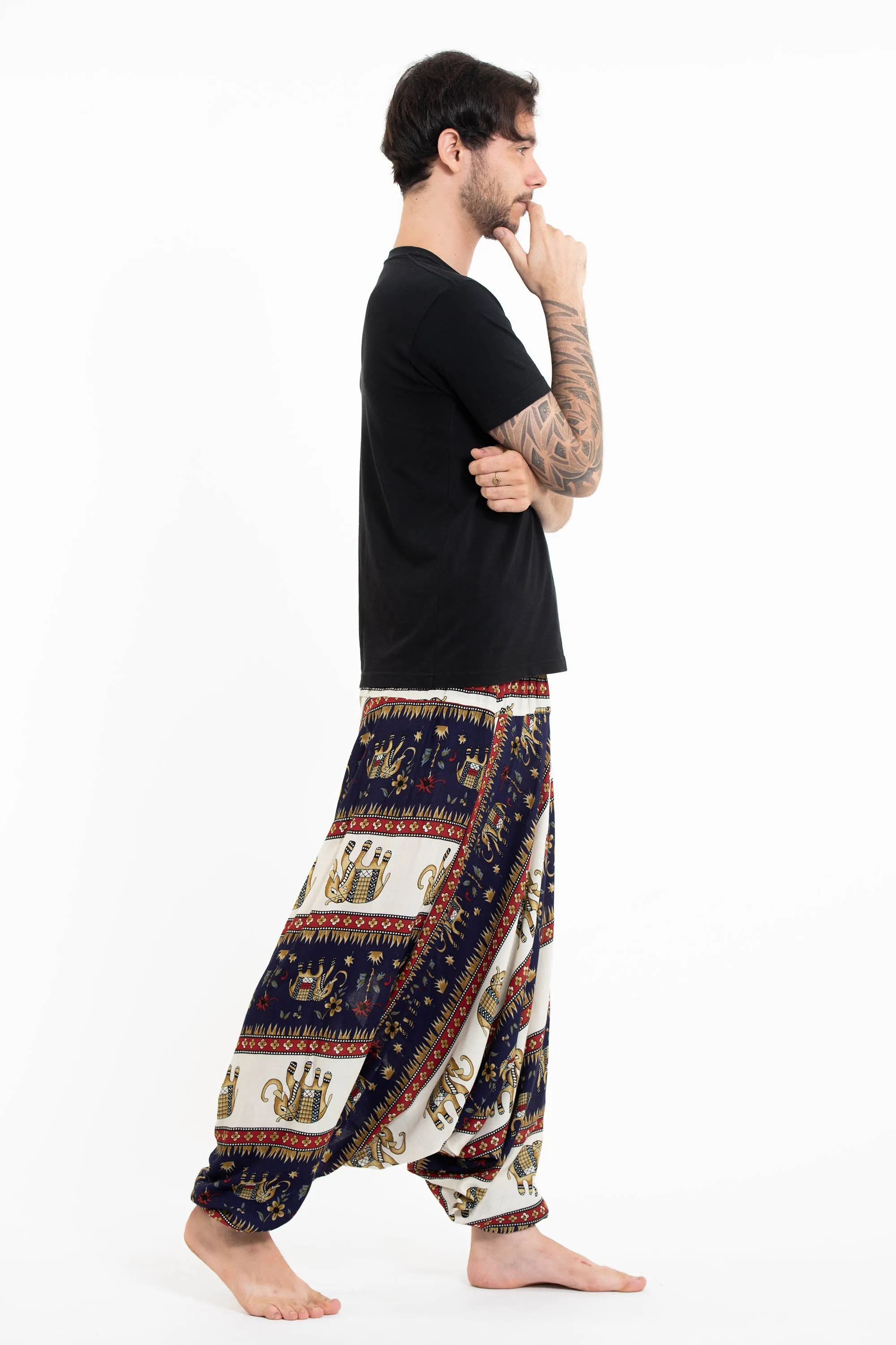 Elephant Bliss Drop Crotch Men's Elephant Pants in Navy