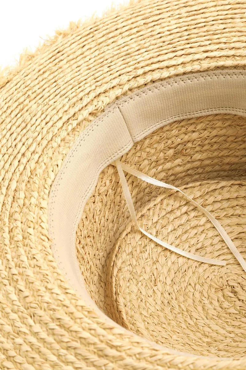 FAME ADJUSTABLE STRAP RAW HEM WEAVE HAT