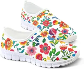 Floral Sneakers for Women Colorful Art Shoes for Women Slip On Casual Work Shoes