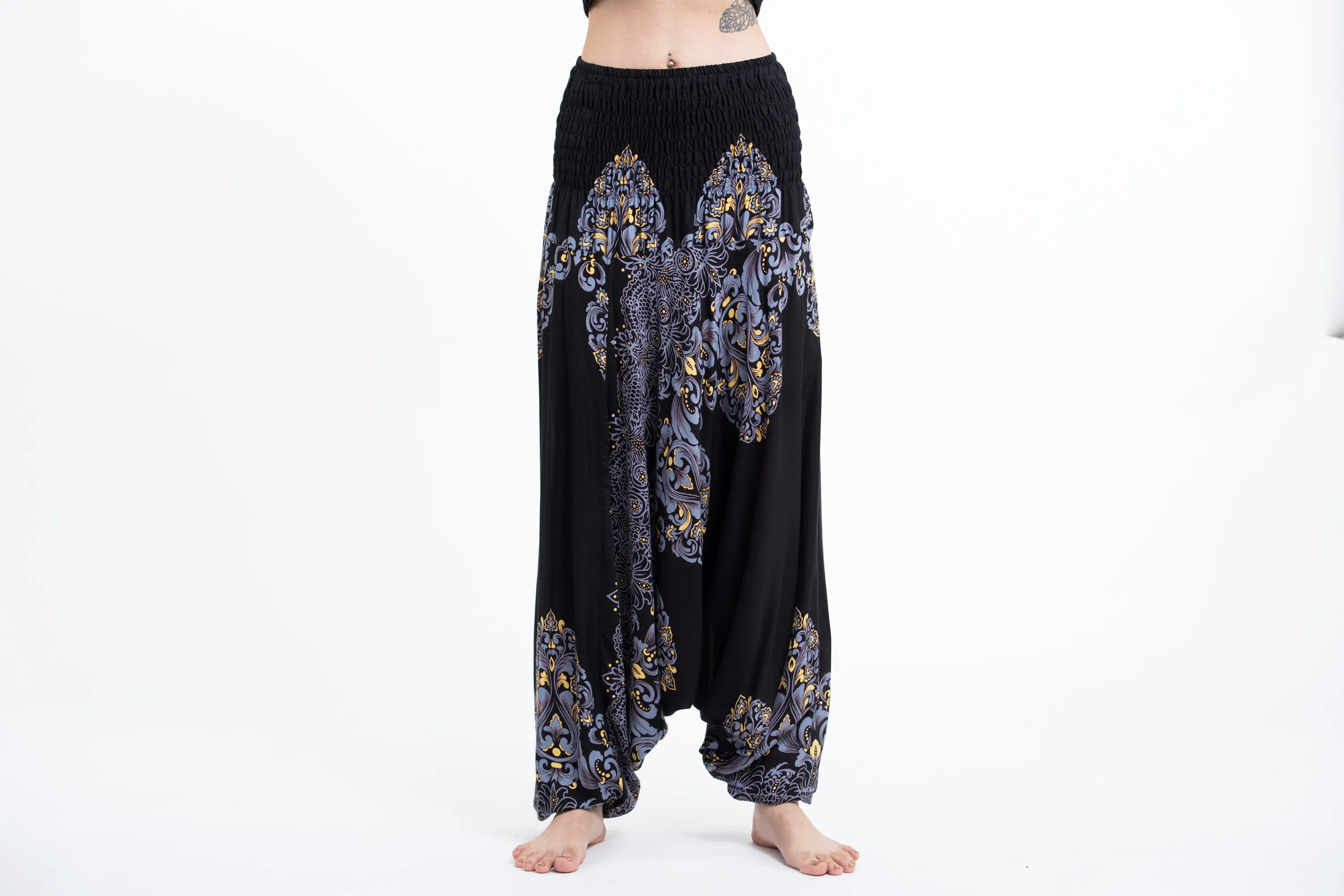 Floral Vines 2-in-1 Jumpsuit Harem Pants in Black