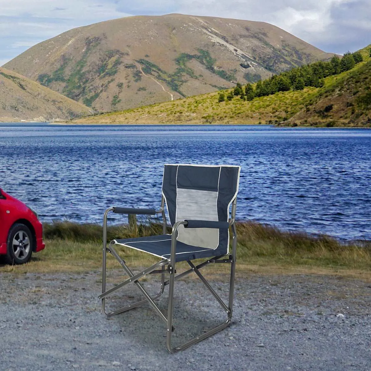 Foldable Camping Director's Chair with Breathable Mesh Back