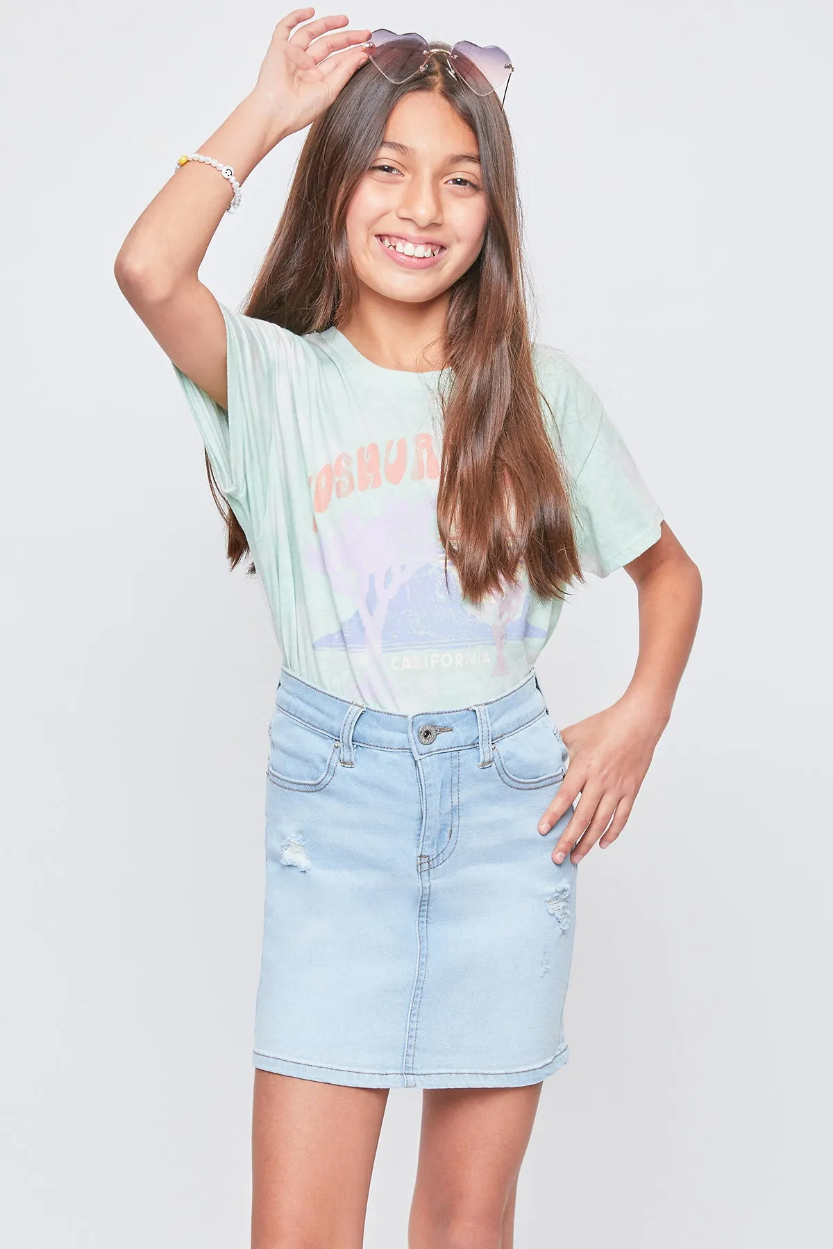 Girls' Essential High-Rise Basic Denim Skirt-Distressed