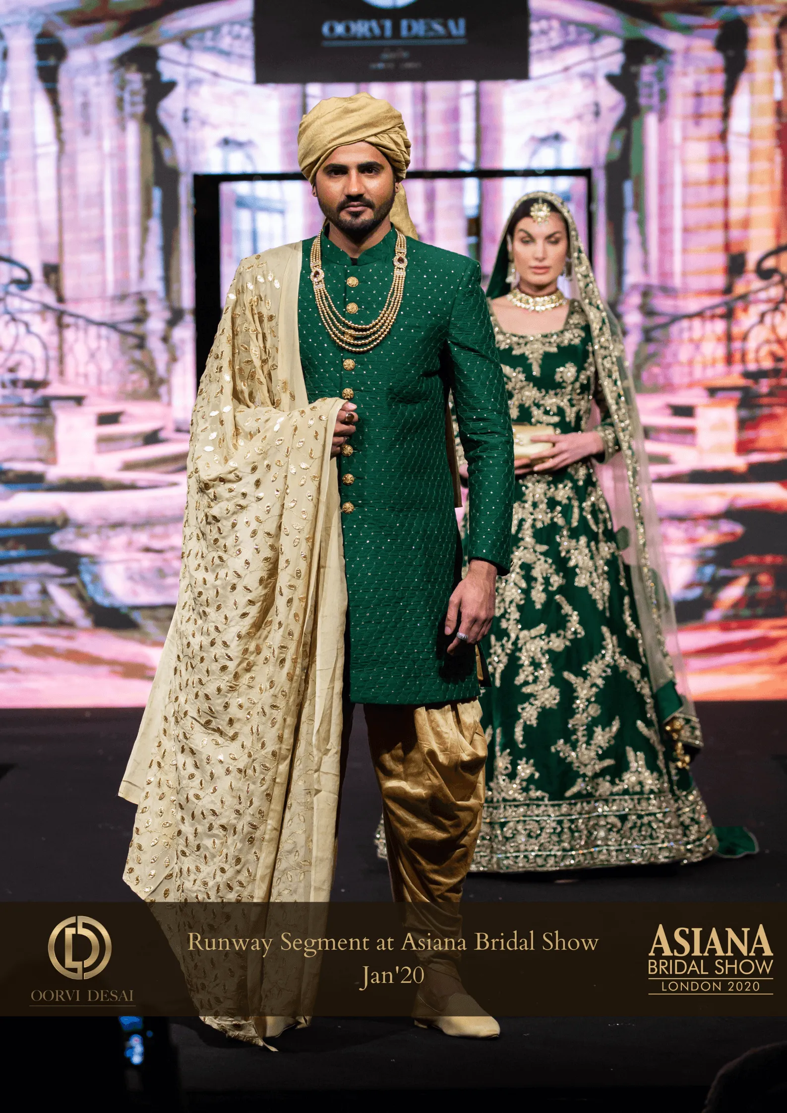 Glorious Green Velvet Gown trail With Beige Net Dupatta