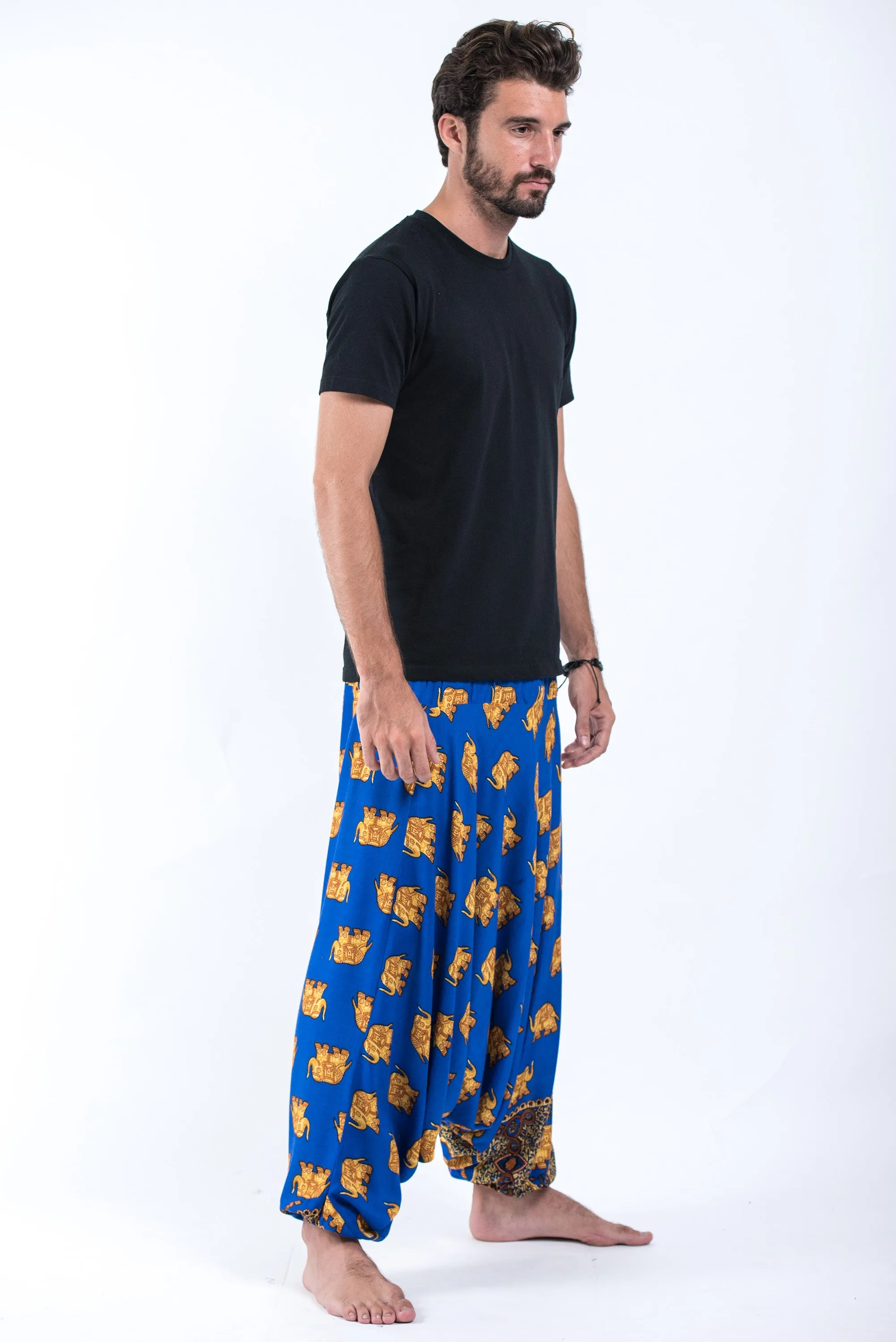 Golden Elephant Drop Crotch Men's Elephant Pants in Blue