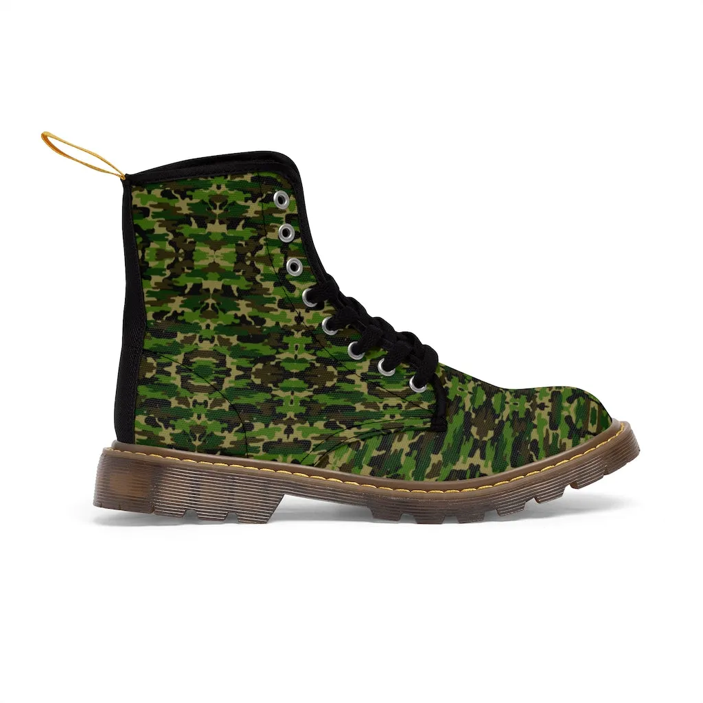 Green Camo Men's Boots, Multi-Camo Lace Up Combat Canvas Boots Shoes For Men (US Size: 7-10.5)