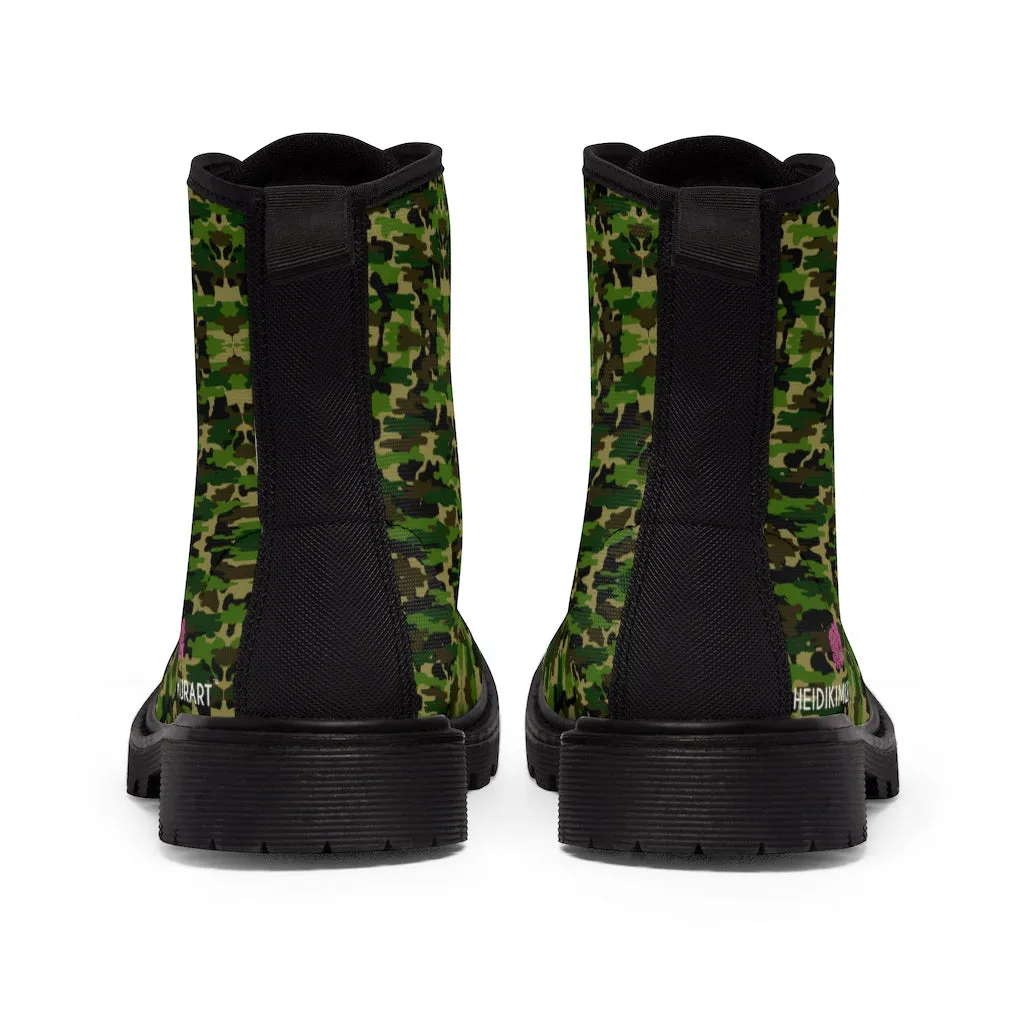 Green Camo Men's Boots, Multi-Camo Lace Up Combat Canvas Boots Shoes For Men (US Size: 7-10.5)