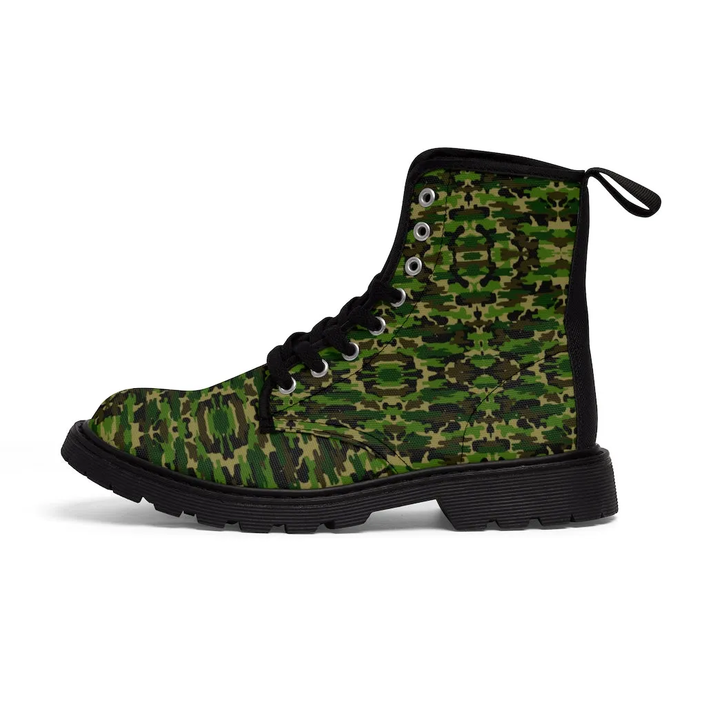 Green Camo Men's Boots, Multi-Camo Lace Up Combat Canvas Boots Shoes For Men (US Size: 7-10.5)