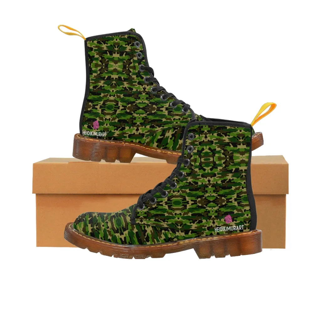 Green Camo Men's Boots, Multi-Camo Lace Up Combat Canvas Boots Shoes For Men (US Size: 7-10.5)