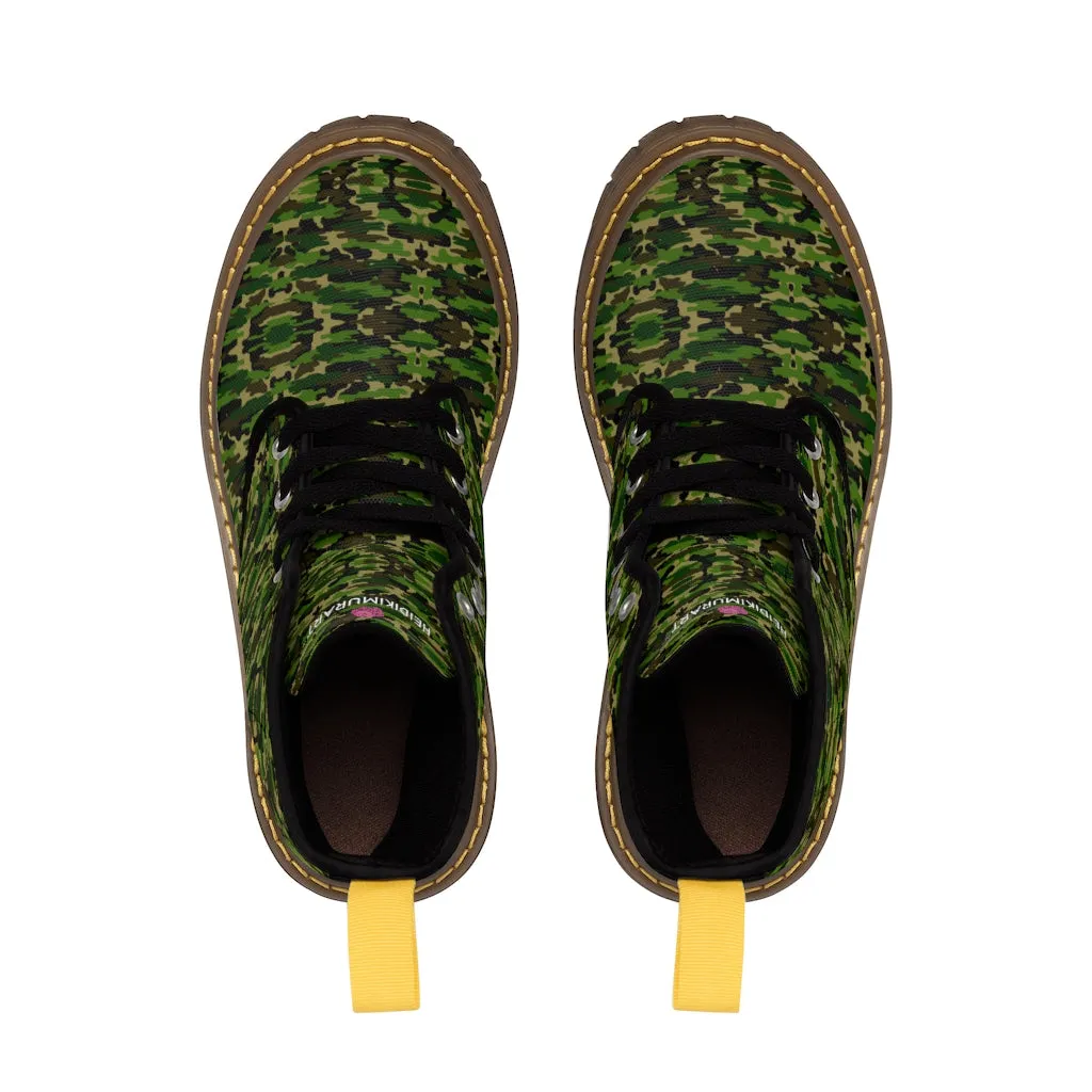 Green Camo Men's Boots, Multi-Camo Lace Up Combat Canvas Boots Shoes For Men (US Size: 7-10.5)