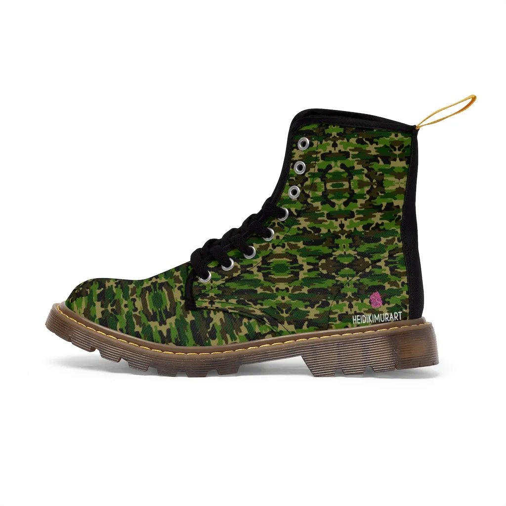 Green Camo Men's Boots, Multi-Camo Lace Up Combat Canvas Boots Shoes For Men (US Size: 7-10.5)