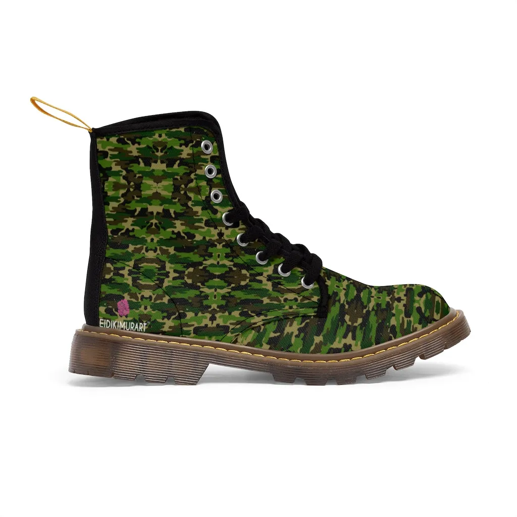 Green Camo Men's Boots, Multi-Camo Lace Up Combat Canvas Boots Shoes For Men (US Size: 7-10.5)
