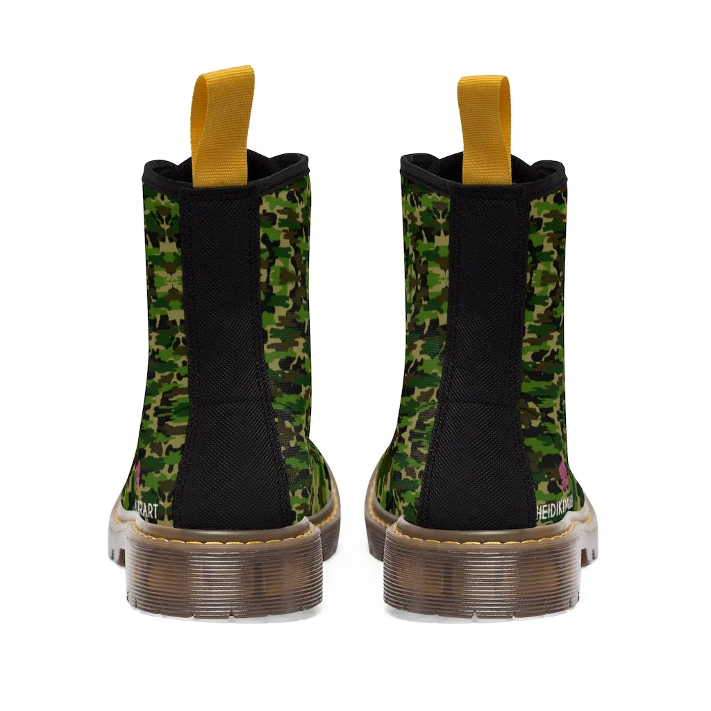 Green Camo Men's Boots, Multi-Camo Lace Up Combat Canvas Boots Shoes For Men (US Size: 7-10.5)