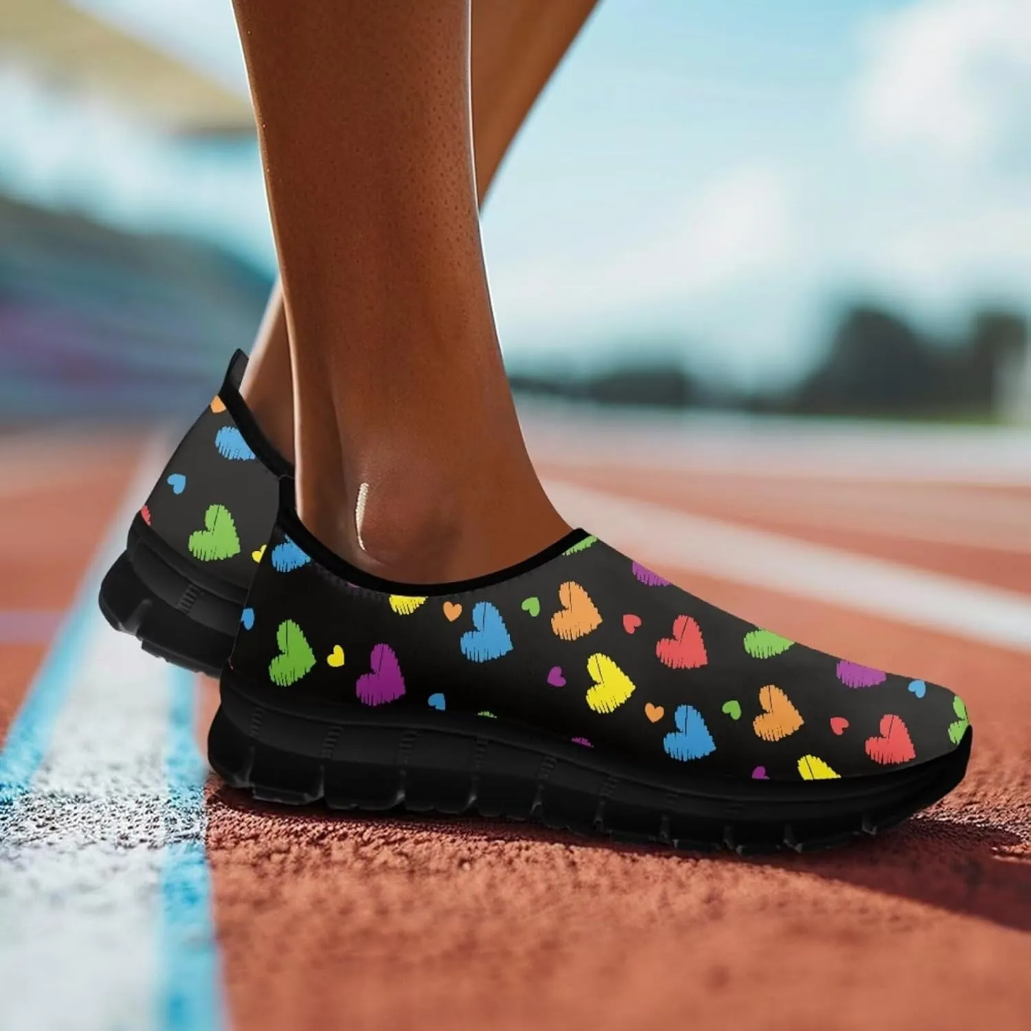 Heart Casual Sneakers for Women Show Loves Slip on Loafers with Arch Support Low Cut Shoes Valentine's