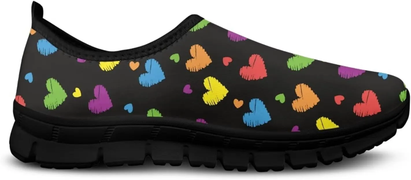 Heart Casual Sneakers for Women Show Loves Slip on Loafers with Arch Support Low Cut Shoes Valentine's