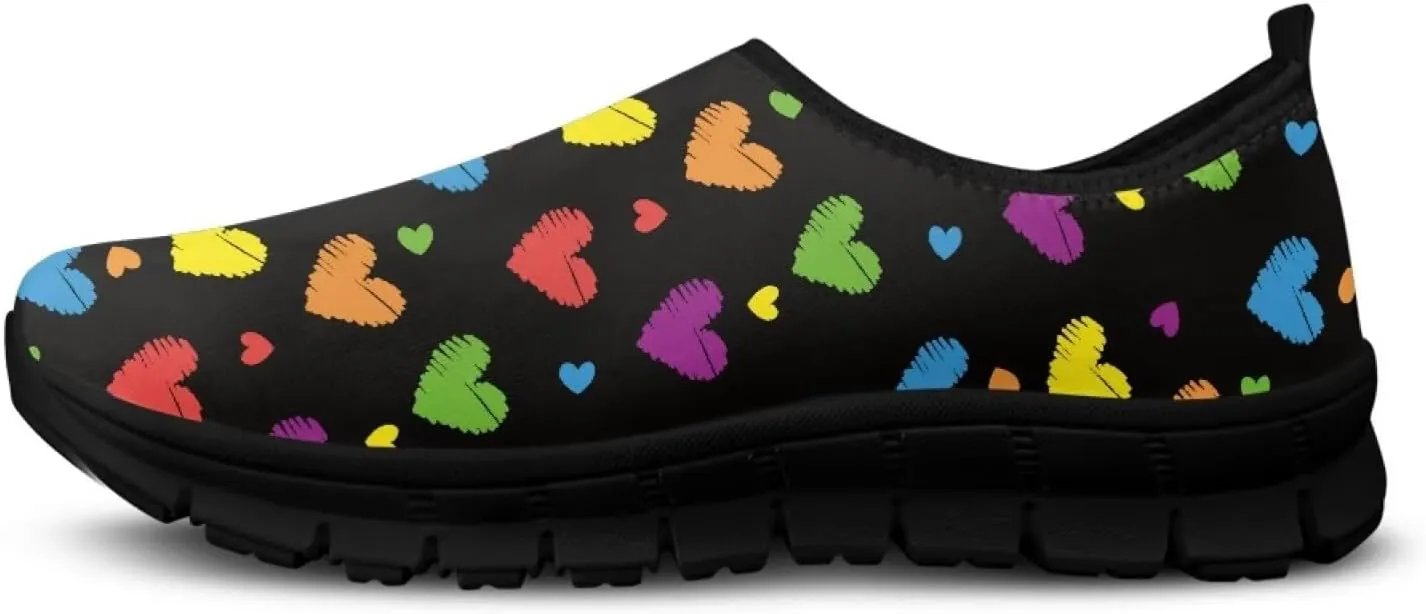 Heart Casual Sneakers for Women Show Loves Slip on Loafers with Arch Support Low Cut Shoes Valentine's