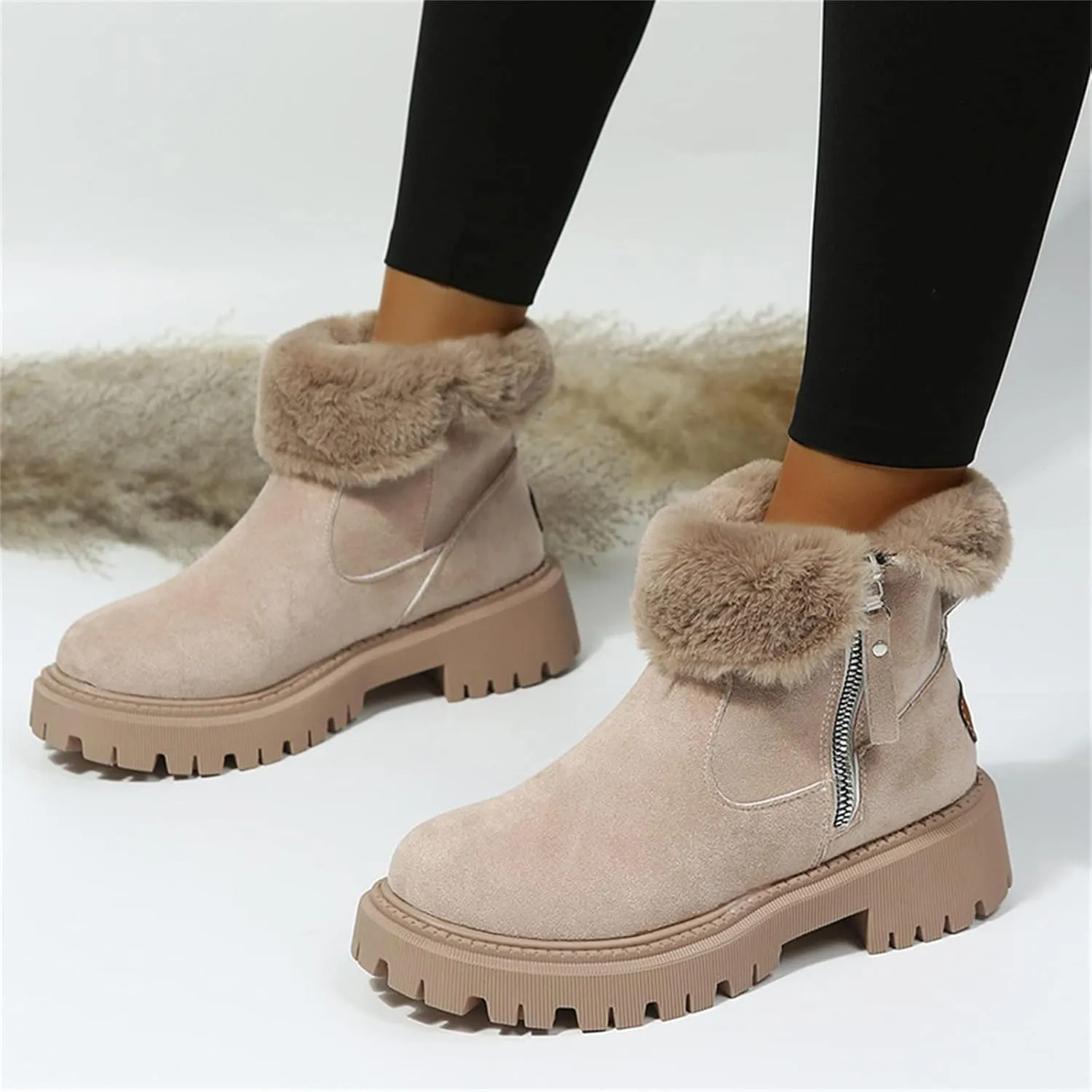 Lausiuoe Womens Winter Boots With Fur Lined Snow Fuzzy Ankle Booties Fashion Slip On Warm House Shoes Loafers Slippers
