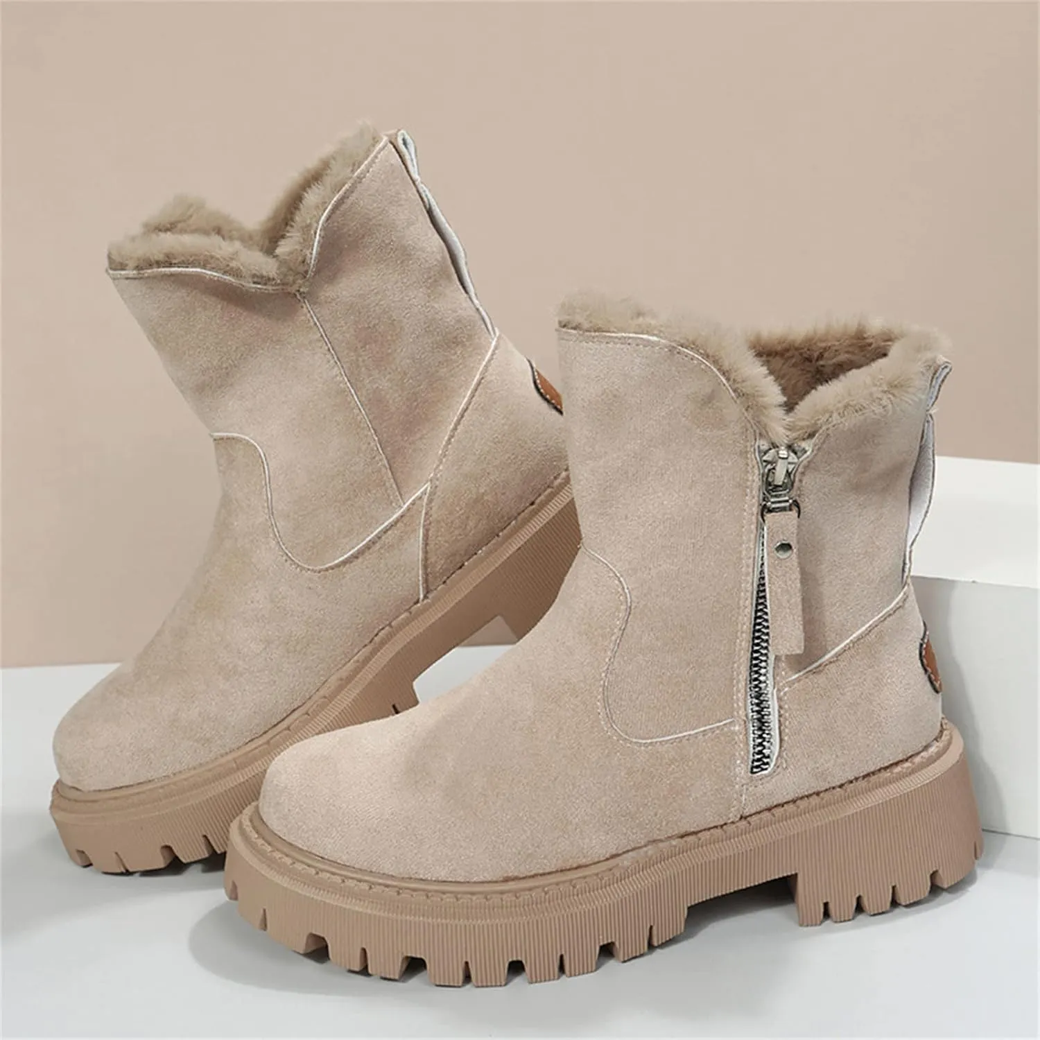 Lausiuoe Womens Winter Boots With Fur Lined Snow Fuzzy Ankle Booties Fashion Slip On Warm House Shoes Loafers Slippers