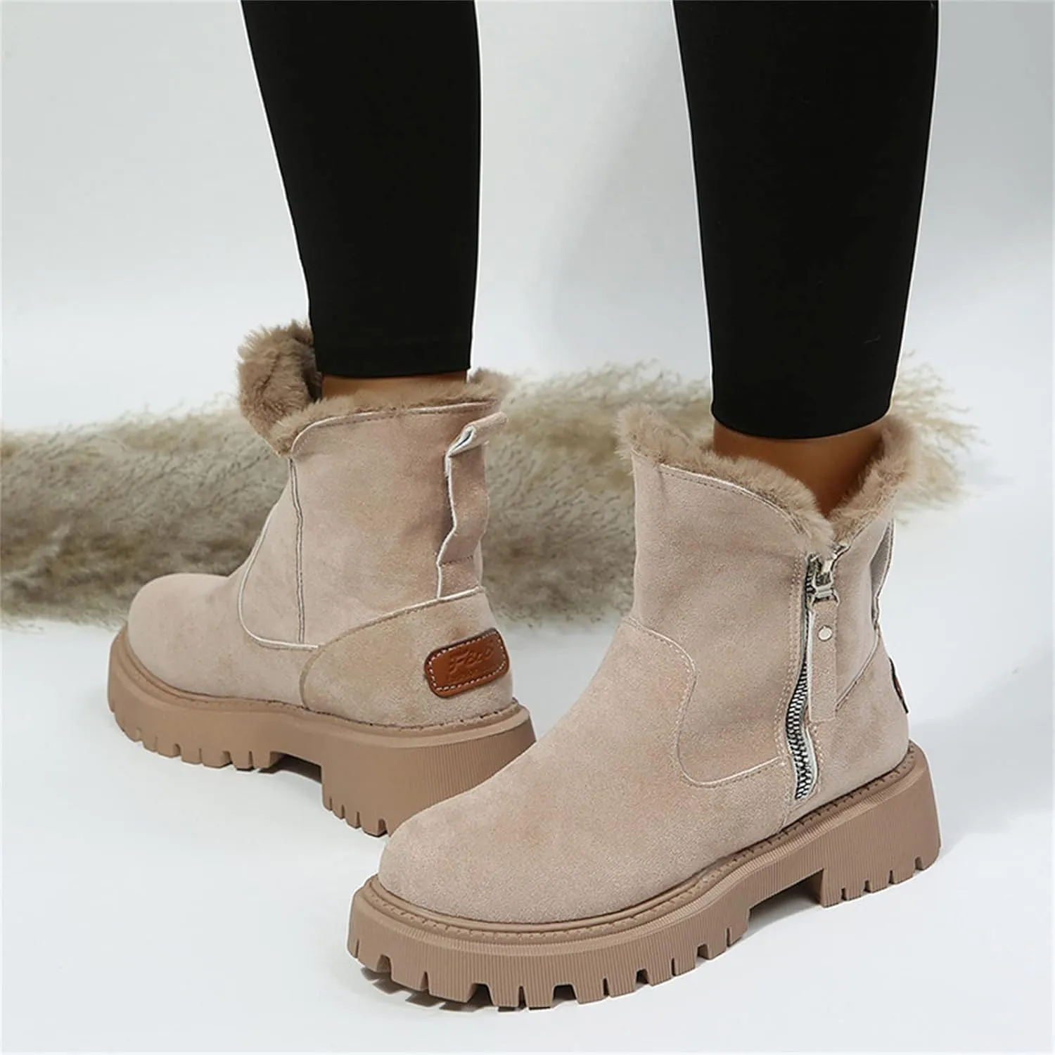 Lausiuoe Womens Winter Boots With Fur Lined Snow Fuzzy Ankle Booties Fashion Slip On Warm House Shoes Loafers Slippers
