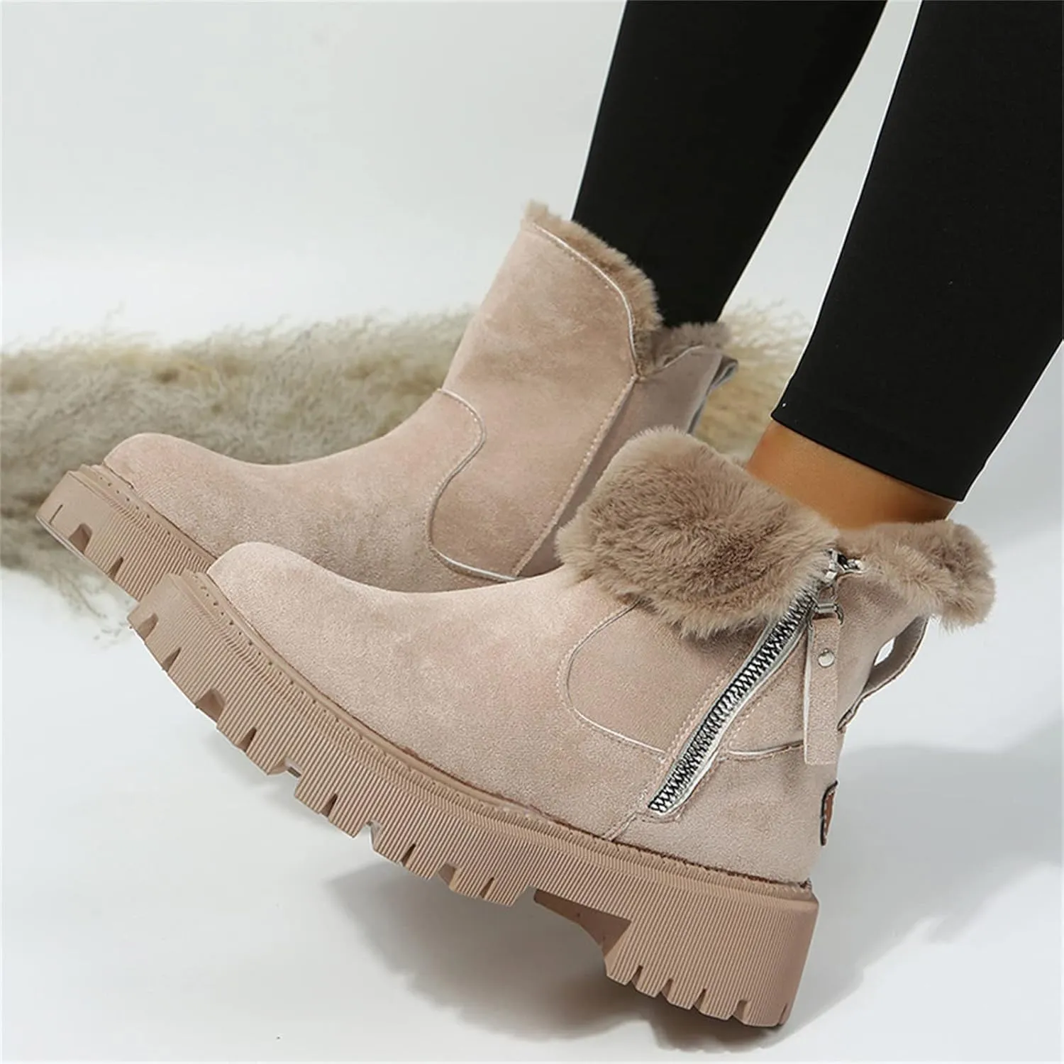Lausiuoe Womens Winter Boots With Fur Lined Snow Fuzzy Ankle Booties Fashion Slip On Warm House Shoes Loafers Slippers