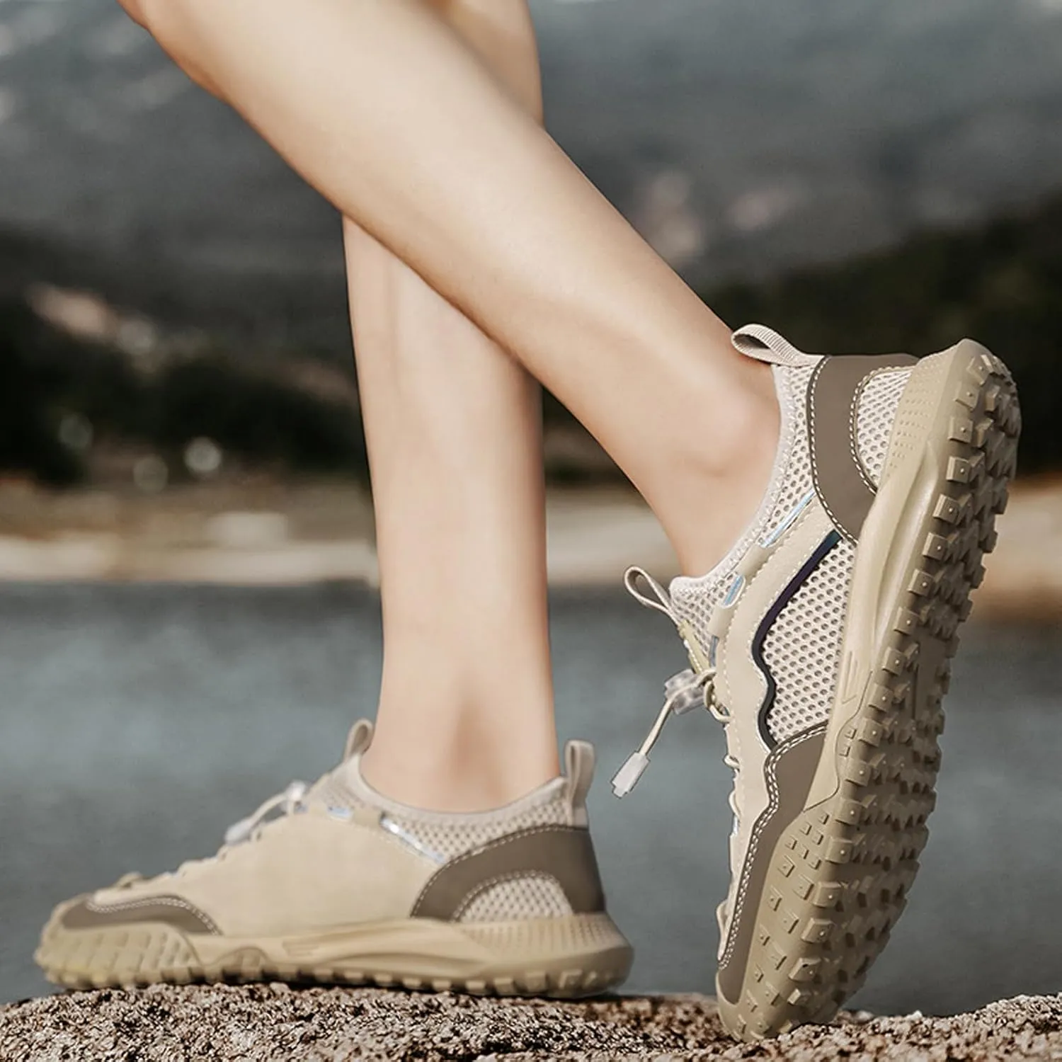 Men's Mesh Adjustable Elastic Strap Flat Sneakers Fashion Slip-on Gym Tennis Cross Trainer Shoes Breathable Non-Slip Running Driving Casual Shoes