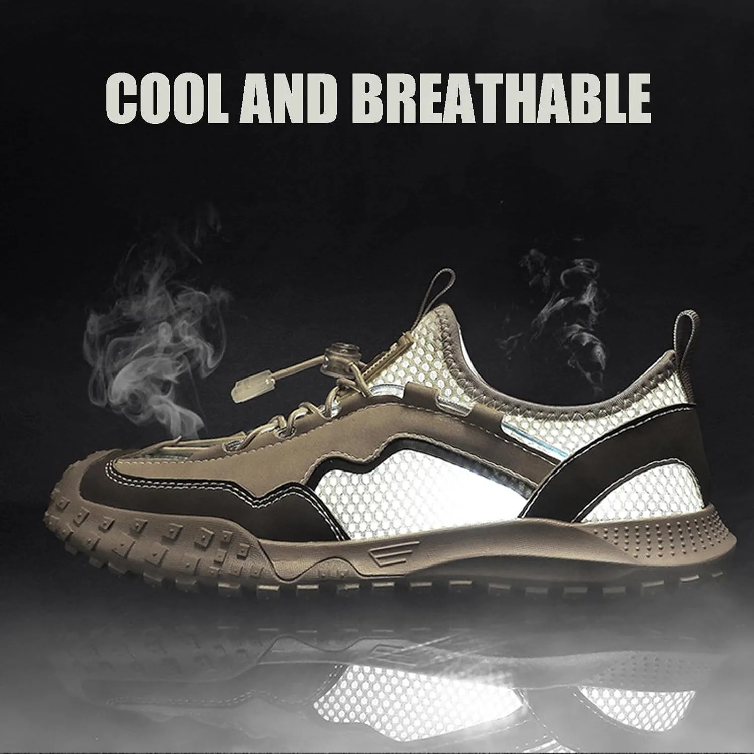 Men's Mesh Adjustable Elastic Strap Flat Sneakers Fashion Slip-on Gym Tennis Cross Trainer Shoes Breathable Non-Slip Running Driving Casual Shoes