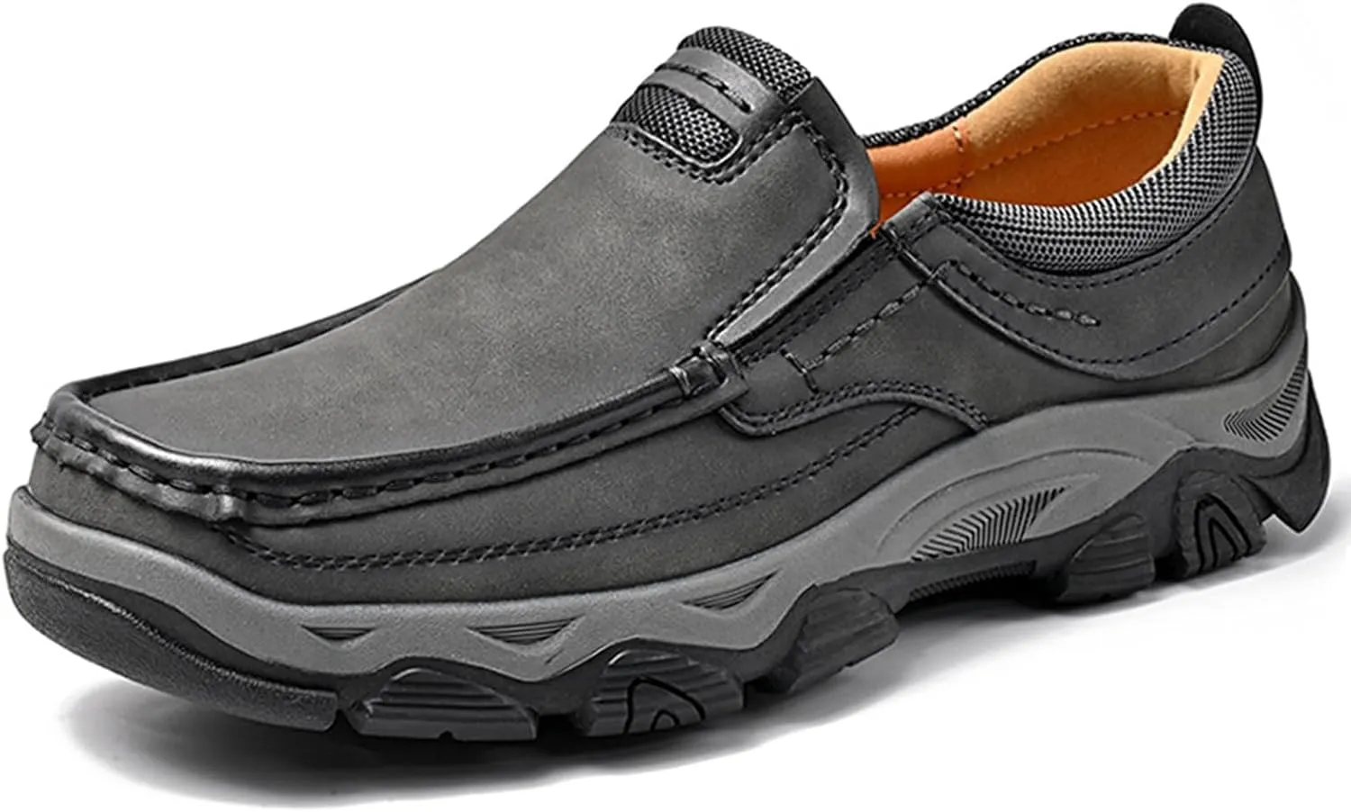 Mens Slip On Leather Loafers Casual Walking Shoes - Breathable Non Slip Cushioned Comfort | Handmade Stitching Reinforced Collar | Dress Office Work Outdoor Hiking Driving Shoes