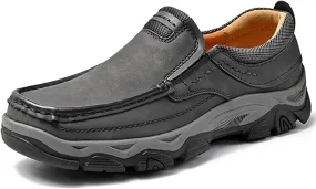 Mens Slip On Leather Loafers Casual Walking Shoes - Breathable Non Slip Cushioned Comfort | Handmade Stitching Reinforced Collar | Dress Office Work Outdoor Hiking Driving Shoes