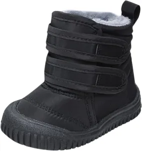 Toddler Snow Boots Double Strap Winter Warm Shoes Baby Faux Fur Lined Soft Fleece Booties with Non-Slip Rubber Sole
