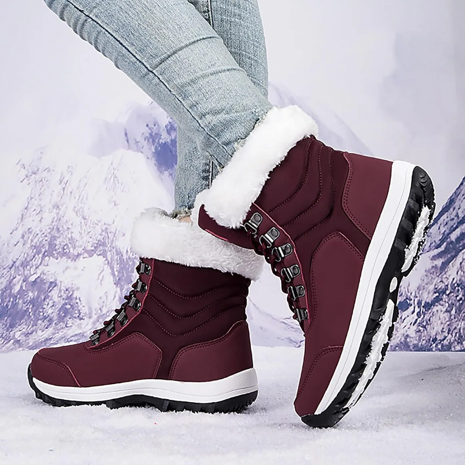 Winter Shoes Men Zipper Waterproof Ankle-Support Boots Slip-on Lightweight Plush Lined Warm Snow Ankle Boots