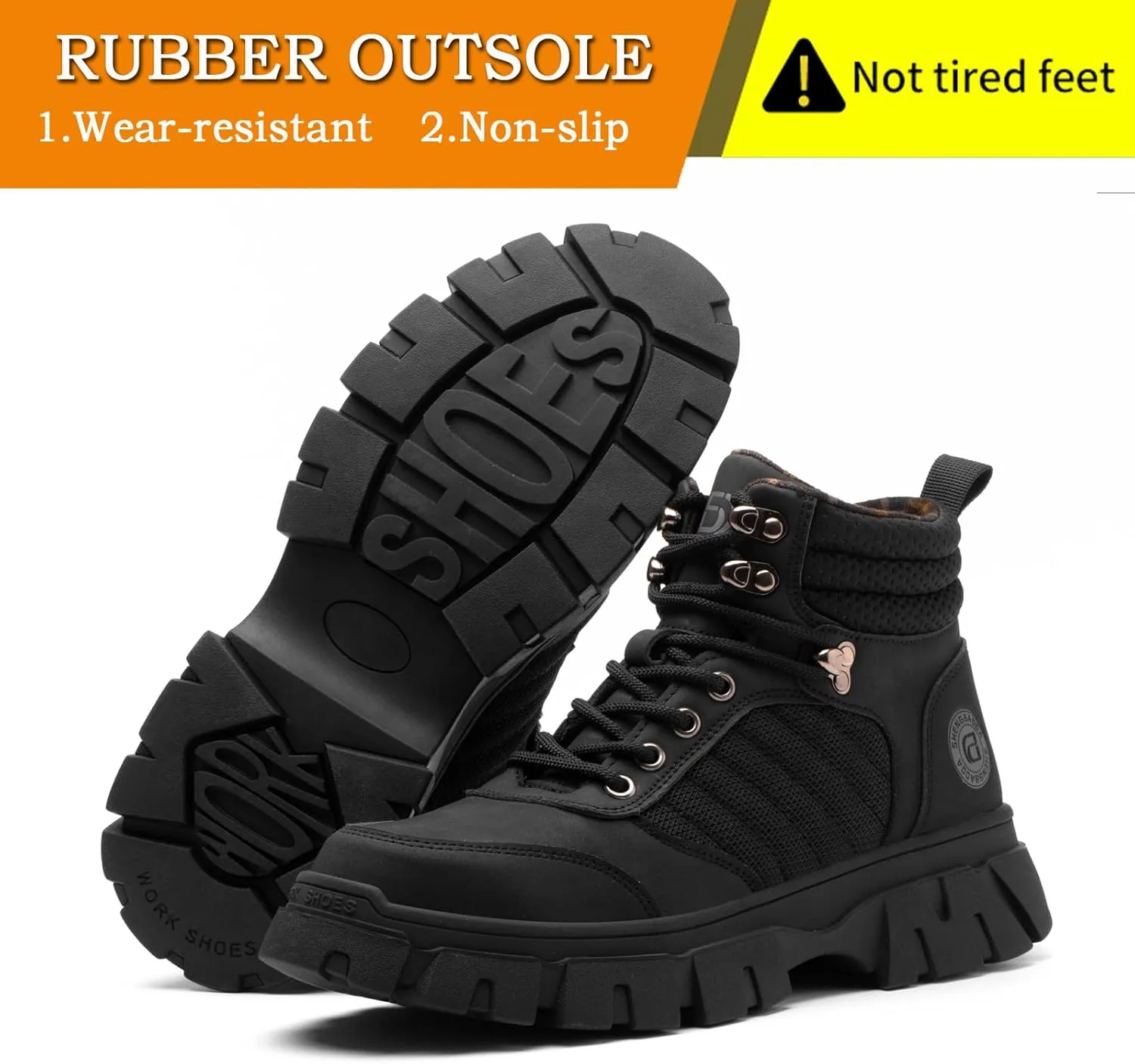 Work Safety Boots for Men Waterproof Lightweight Leather Mid Cut Arch Support Steel Toe Construction Sneakers