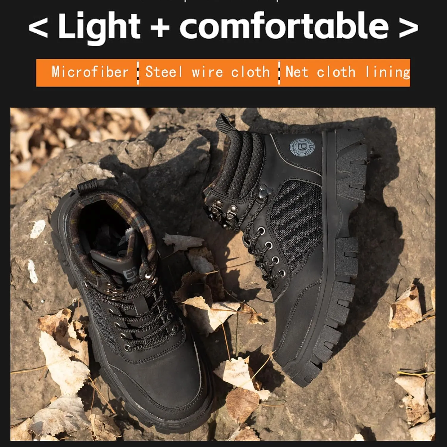 Work Safety Boots for Men Waterproof Lightweight Leather Mid Cut Arch Support Steel Toe Construction Sneakers