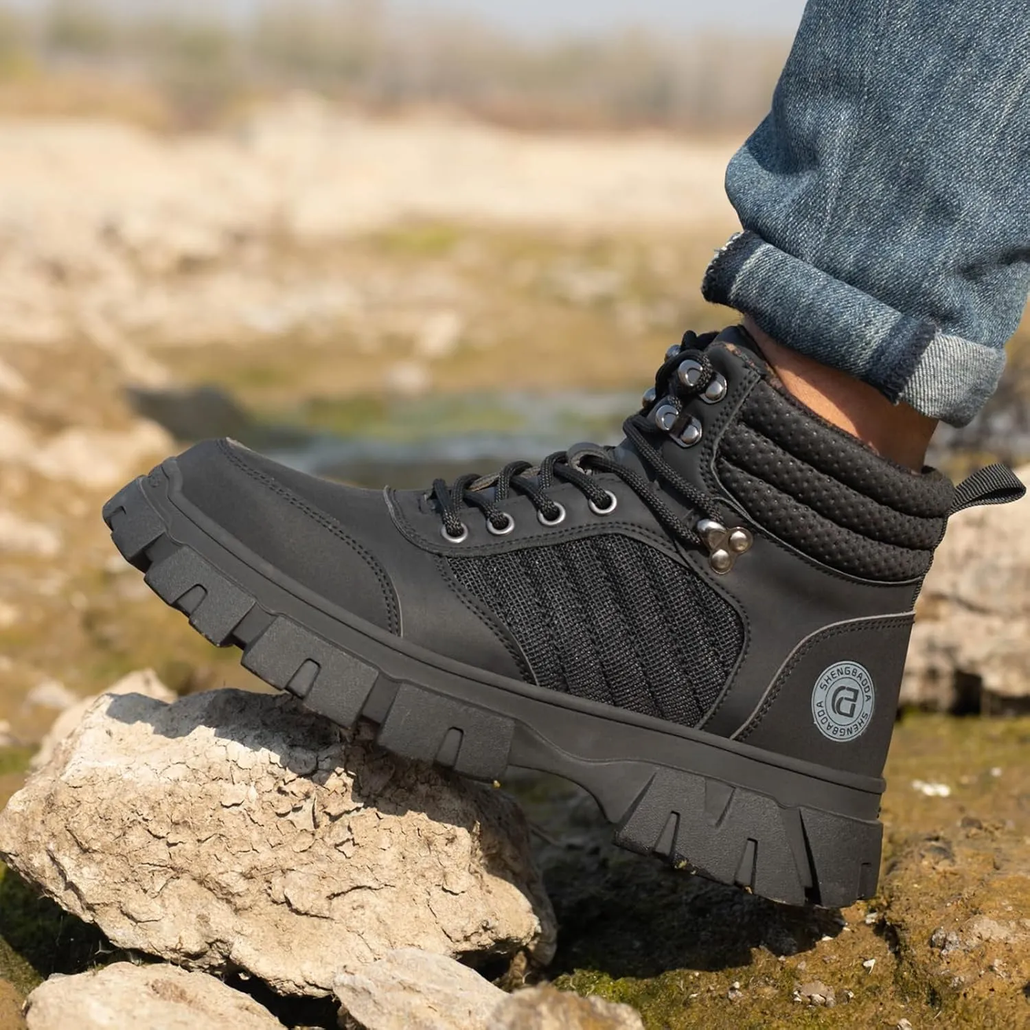 Work Safety Boots for Men Waterproof Lightweight Leather Mid Cut Arch Support Steel Toe Construction Sneakers